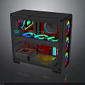 Transparent Computer Case With Illuminated RGB Fans And Internal Hardware Components