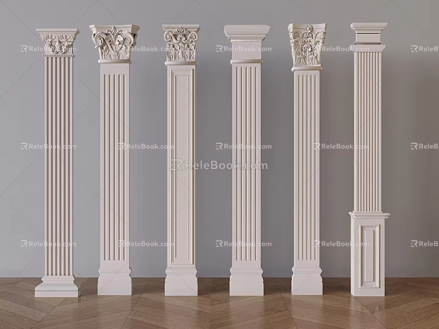 European-style carved Roman column European-style plaster column square column 3d model