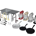 Complete Kitchenware Set with Stainless Steel Sink Faucets Mixers Pans Knives and Multicolor Design