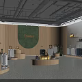 TITELIAS Modern Store with Wooden Walls Green Circular Decor Luggage Orange Handbag Shoes and Cactus