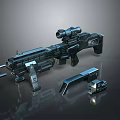 Futuristic Modern Tactical Sniper Rifle With Scope Support Stand And Components 3d model
