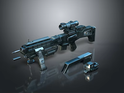 Futuristic Modern Tactical Sniper Rifle With Scope Support Stand And Components 3d model