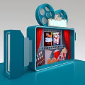 Movie Themed Photo Check-in Spot With Projector Red Curtains Popcorn And Film Reels