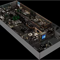 Aerial View of Modern Interior Space with Display Areas Greenery Digital Screens and Seating Sections