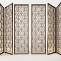 Five Panel Modern Room Divider With Geometric Pattern Metal Frame And Transparent Panels For Interior 3d model