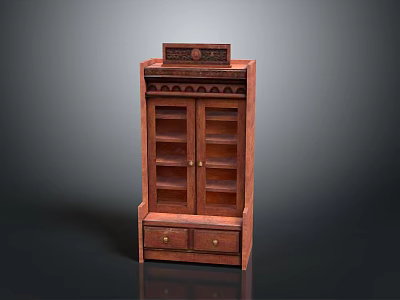Wooden Storage Cabinet With Decorative Top Double Doors Bottom Drawers And Internal Shelves 3d model