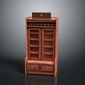Wooden Storage Cabinet With Decorative Top Double Doors Bottom Drawers And Internal Shelves