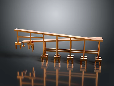 Golden Modern Railing Design With Support Posts And Reflective Base 3d model