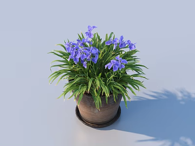 Decorative Bonsai Potted Plant with Purple Flowers and Green Leaves in Brown Pot 3d model