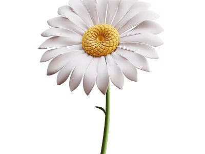 Stunning White Daisy Plant In Full Bloom With Yellow Center And Green Stem 3d model