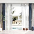 Modern Curtain Curtain Combination Shade Curtain Gauze Curtain Window Scene Curtain 3d model