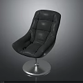 Black Leather Padded Chair With Metal Round Base And Modern Design