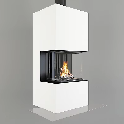 Modern Fireplace Design With White Frame Glass Front And Burning Flames 3d model