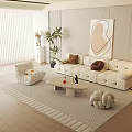 Modern Cream Style Living Room Sofa Coffee Table Combination Lazy Sofa Stool Hanging Picture Green Plant Side Table Chandelier 3d model