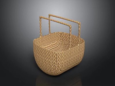 Handwoven Storage Basket with Two Handles Textured Design for Home Daily Use 3d model
