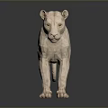Low Poly White Lion Model Standing On Dark Background With Reflection