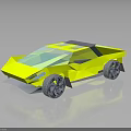 Yellow Modern Low Poly Car With Geometric Shapes Transparent Windows And Gray Wheels