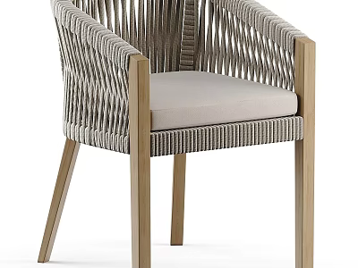 Stylish Outdoor Chair With Rattan Design Wooden Frame And Light Cushion 3d model