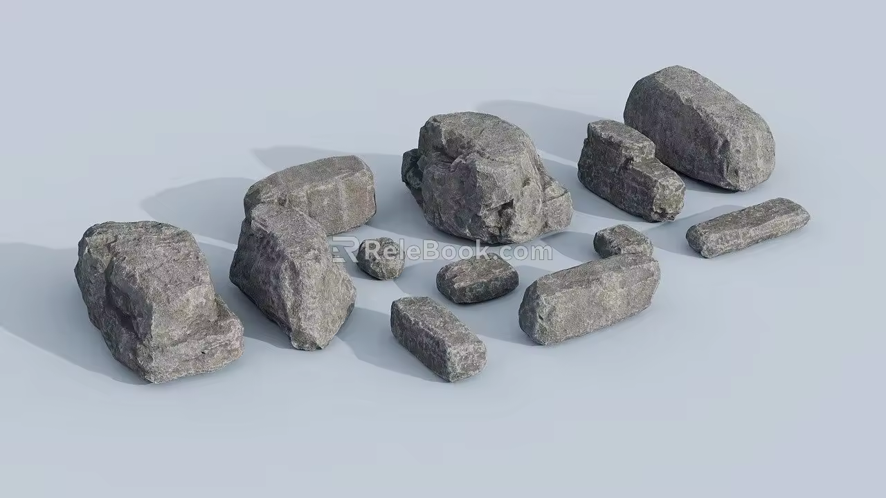 modern stone heap stone block rock 3d model