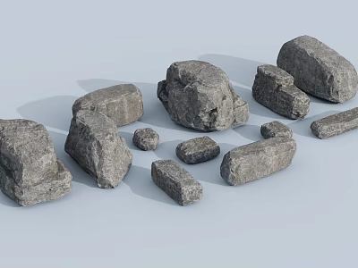 Various Sizes And Shapes Of Gray Stones On Light Blue Background 3d model