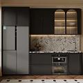Modern Open Kitchen Wine Cabinet Design With Glass Doors And Lighting