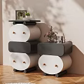 Modern White and Black Chest of Drawers with Round Drawers Potted Plant and Photo Frame