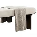 Modern Upholstered Bench With Beige Cushion Gray Blanket And Wooden Black Legs