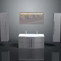 Modern Bathroom Vanity With Double Faucets Side Cabinets And Decorative Panel