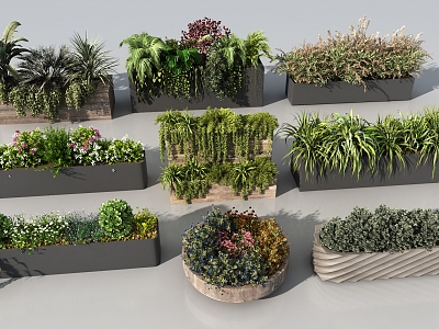 Flower bed combination flower potted flower box landscape flower box flowers and plants combination plant pile green plant pendulum green plant flower box shrub flower belt 3d model