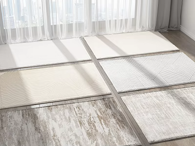 Square Rugs In Neutral Colors With Textured Patterns On Wooden Floor Under Natural Light 3d model