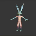 Blue Rabbit Character With Big Ears Purple Eyes Yellow Shirt And Orange Pants