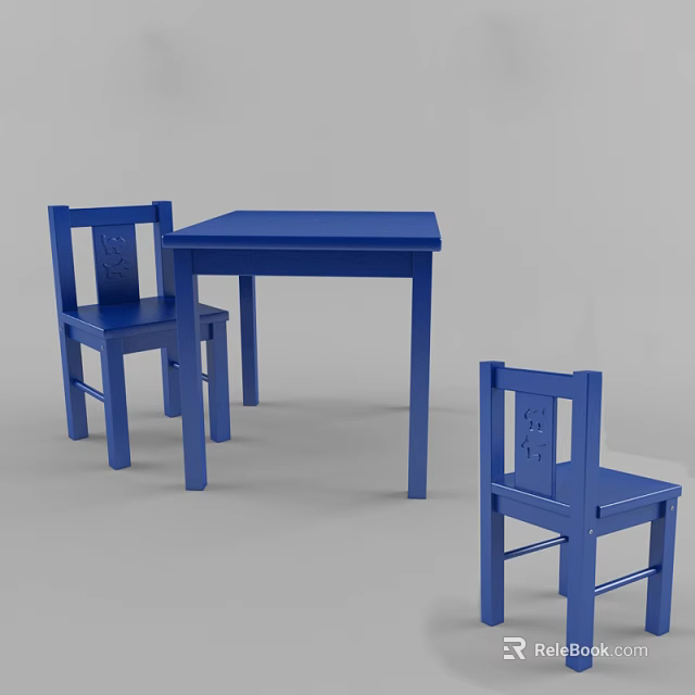Blue Kids Table with Two Matching Chairs for Children's Playroom Use 3d model 
