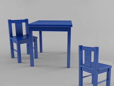 Blue Kids Table with Two Matching Chairs for Children's Playroom Use 3d model