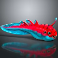 Vibrant 3D Modeled Red And Blue Fish With Spiky Fins Large Eyes Sharp Teeth
