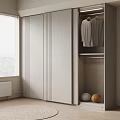 Modern Sliding Door Wardrobe With Wooden Finish Hanging Clothes And Storage Balls