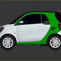 White And Green Compact Car With Black Roof Modern Design And Reflective Surface