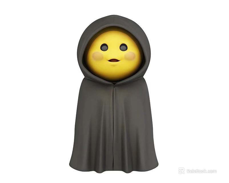 Cute Yellow Smiley Face Decorative Ornament With Gray Hooded Cloak For Home Decor 3d model 