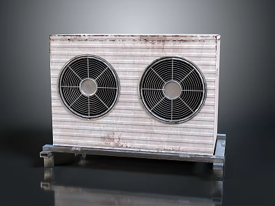 Industrial Air Conditioner Outdoor Unit With Dual Fans And Striped Casing On Metal Pallet 3d model