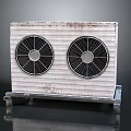 Industrial Air Conditioner Outdoor Unit With Dual Fans And Striped Casing On Metal Pallet