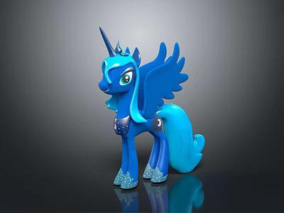 Game And Movie Character Blue Unicorn Pony With Wings Sparkling Hooves And Gem 3d model