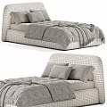 Double Bed With White and Pink Upholstered Headboard White Comforter and Brown Throw Blanket