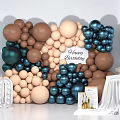 Happy Birthday Party Decoration With Brown Beige Navy Blue Balloon Wall And Number 30