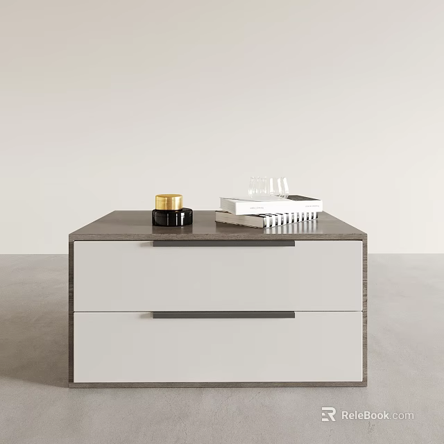 Modern Bedside Table With Two Drawers And Decorative Items On Top Surface 3d model
