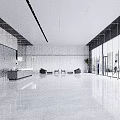 Bright Modern Spacious Office Reception Lobby With Comfortable Waiting Seats And Floor To Ceiling Windows