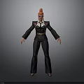 3D Character Model With Red Hair Black Striped Suit Red Belt And White Shirt