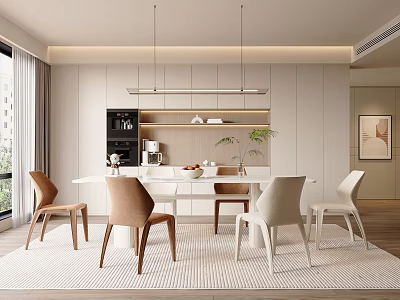 Modern Cream Style Home Dining Room Rock Board Island Table Dining Table Dining Table and Chair Combination Wine Cabinet Chandelier Ornaments Refrigerator Electric Appliance Hanging Painting Hanging Cabinet 3d model