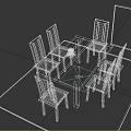 Dark Colored Dining Table Set With Six Chairs Geometric Pattern Rug And Colorful Floral Painting