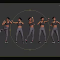 Woman Performing Various Fitness Poses in Sportswear Against Gray Background With Reflective Floor