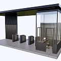 Modern Public Facility Entrance With Canopy Glass Facade And Stone Pavement Bollards