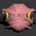 3D Cartoon Character With Pink Hair Green Eyes Gray Dress And Yellow Hair Accessories
